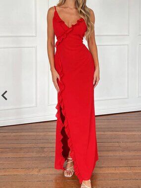 Nahanee Red Ruffle Maxi Dress
